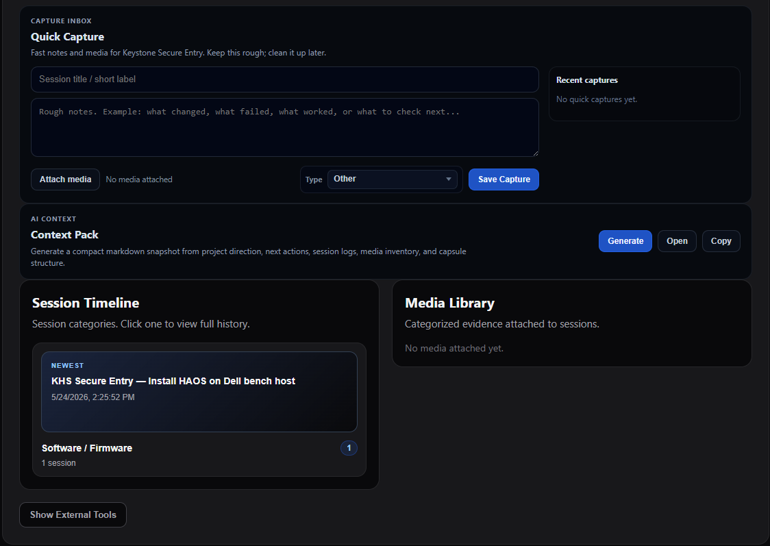 Project Capsule V2 capture workspace screen